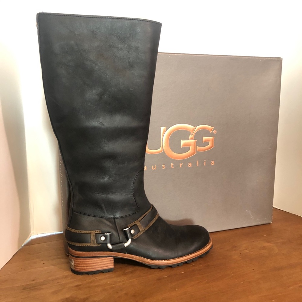UGG Liberty tall boots Black leather NIB size 8.5
